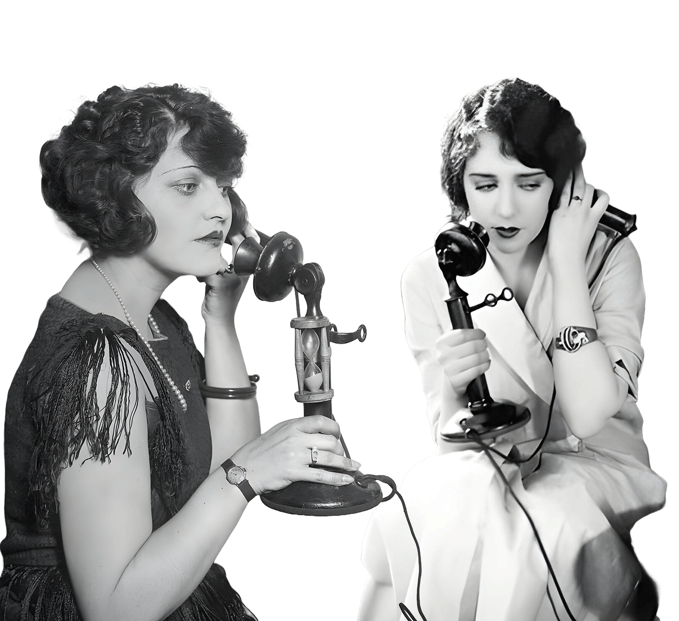 two 1930s women on candlestick telephones